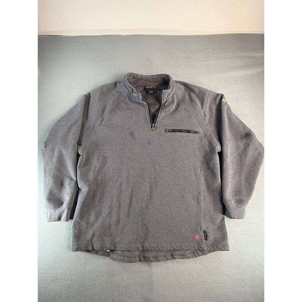 Ariat FR Sweatshirt Mens XL Gray 1/4 Zip Fleece Pullover Work CAT 2 2112 Read